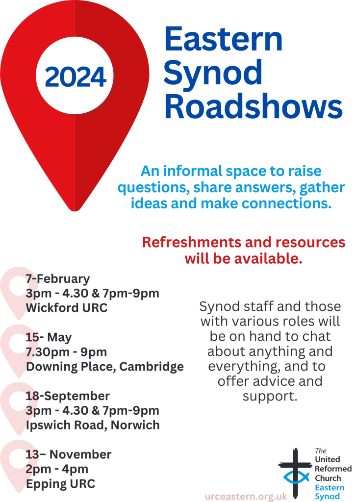 Eastern  Synod  Roadshow   
An informal space to raise questions, share answers, gather ideas and make connections. Refreshments and resources will be available.
Synod staff and those with various roles will be on hand to chat about anything and everything, and to offer advice and support.
